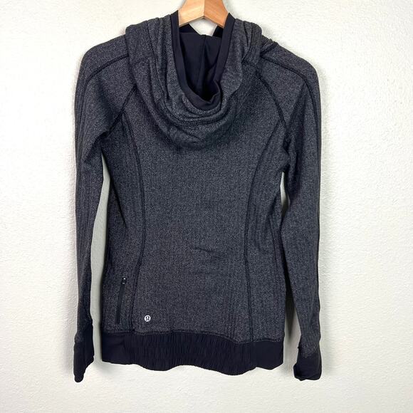 Lululemon Women's Size 4 Think Fast Hoodie Heathered Herringbone Black - Picture 5 of 11